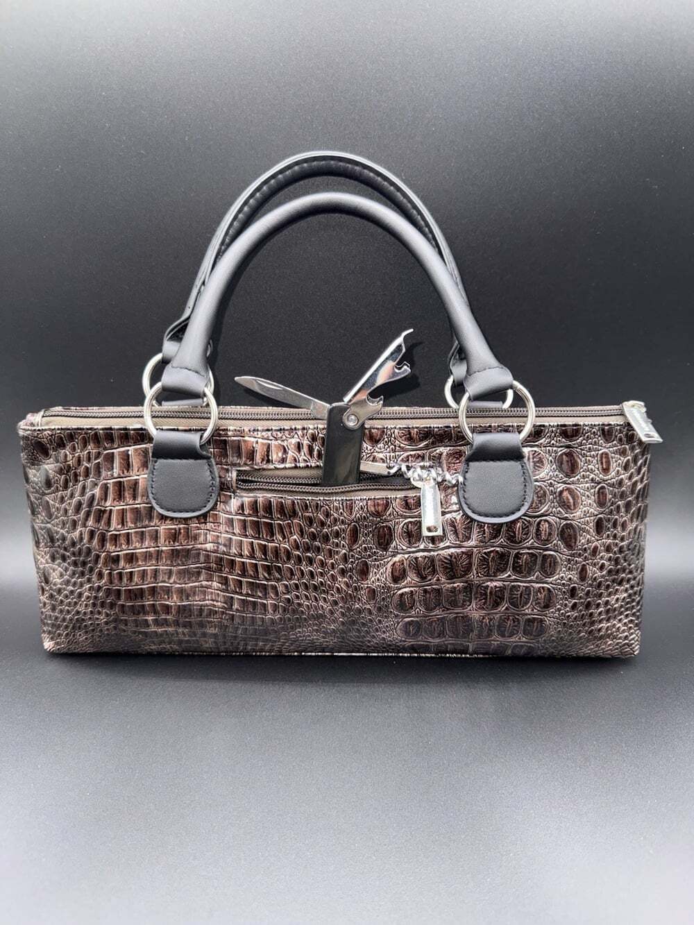 Primeware Thermal Insulated Wine Bottle Clutch Bag with Opener Brown Croc NWOT